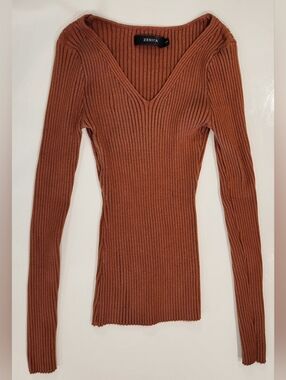 ZESICA Brown Ribbed Knit Sweater Super Stretchy Slim Long Sleeve Women's Small